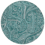 8' Teal Blue Aqua And Ivory Round Paisley Washable Indoor Outdoor Area Rug