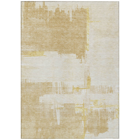 3' X 5' Beige Gold And Tan Abstract Washable Indoor Outdoor Area Rug
