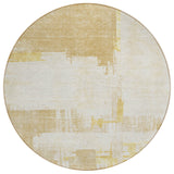 8' Beige Gold And Tan Round Abstract Washable Indoor Outdoor Area Rug