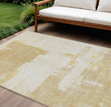 8' X 10' Beige Gold And Tan Abstract Washable Indoor Outdoor Area Rug