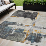 5' X 8' Charcoal Gray And Tan Abstract Washable Indoor Outdoor Area Rug