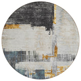 8' Charcoal Gray And Tan Round Abstract Washable Indoor Outdoor Area Rug
