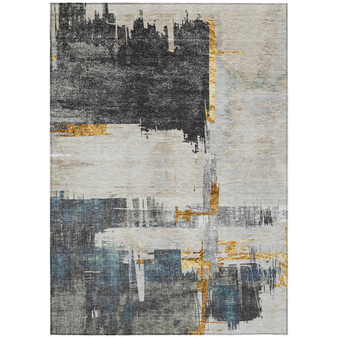 8' X 10' Charcoal Gray And Tan Abstract Washable Indoor Outdoor Area Rug