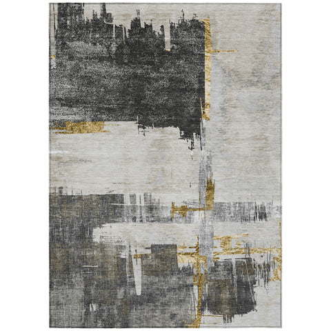 5' X 8' Gray And Tan Abstract Washable Indoor Outdoor Area Rug
