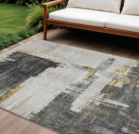 8' X 10' Gray And Tan Abstract Washable Indoor Outdoor Area Rug