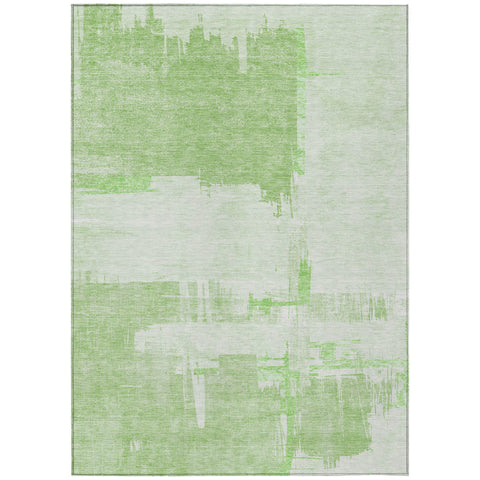 5' X 8' Green And Mint Green Abstract Washable Indoor Outdoor Area Rug