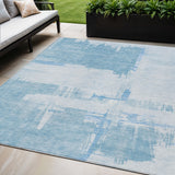 5' X 8' Sky Blue And Denim Blue Abstract Washable Indoor Outdoor Area Rug