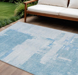 8' X 10' Sky Blue And Denim Blue Abstract Washable Indoor Outdoor Area Rug