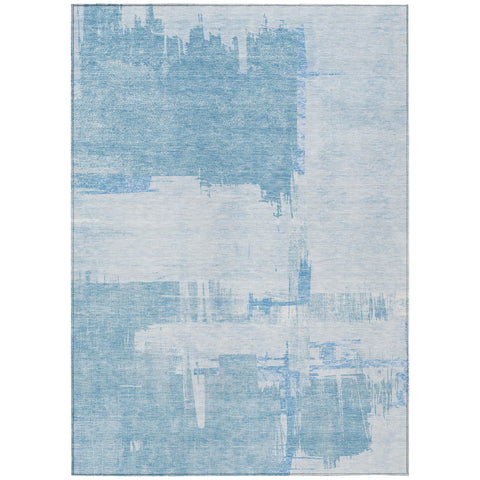 8' X 10' Sky Blue And Denim Blue Abstract Washable Indoor Outdoor Area Rug