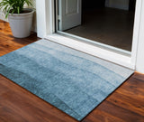 3' X 5' Denim Blue And Navy Blue Ombre Washable Indoor Outdoor Area Rug