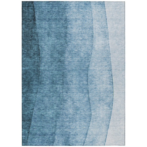 5' X 8' Denim Blue And Navy Blue Ombre Washable Indoor Outdoor Area Rug