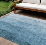 8' Denim Blue And Navy Blue Round Ombre Washable Indoor Outdoor Area Rug