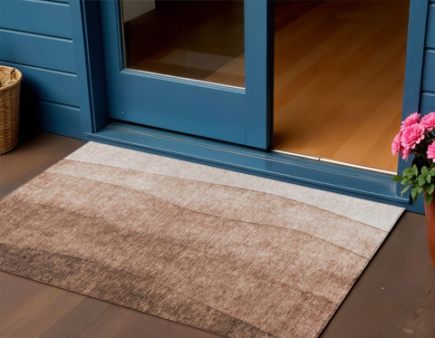 3' X 5' Brown Beige And Chocolate Ombre Washable Indoor Outdoor Area Rug