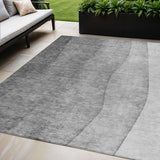 5' X 8' Gray Silver And Charcoal Ombre Washable Indoor Outdoor Area Rug