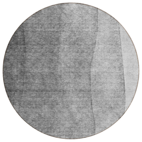 8' Gray Silver And Charcoal Round Ombre Washable Indoor Outdoor Area Rug