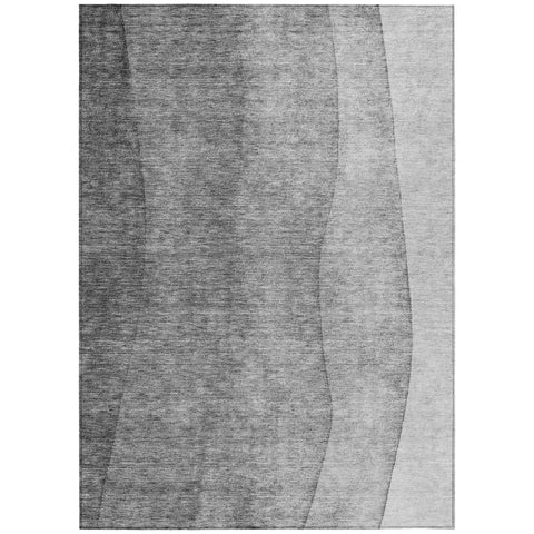 8' X 10' Gray Silver And Charcoal Ombre Washable Indoor Outdoor Area Rug
