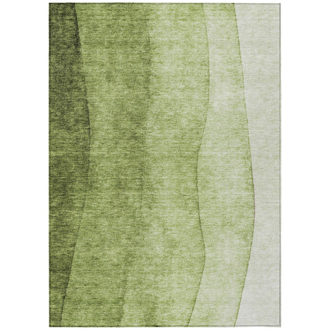 3' X 5' Olive Green And Artichoke Green Ombre Washable Indoor Outdoor Area Rug