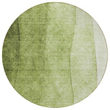 8' Olive Green And Artichoke Green Round Ombre Washable Indoor Outdoor Area Rug