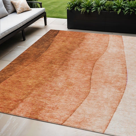 5' X 8' Orange And Copper Ombre Washable Indoor Outdoor Area Rug
