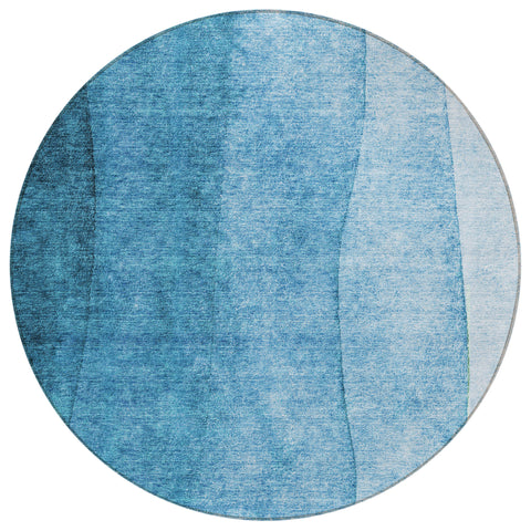 8' Teal Blue Aqua And Turquoise Round Ombre Washable Indoor Outdoor Area Rug