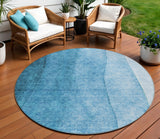 8' Teal Blue Aqua And Turquoise Round Ombre Washable Indoor Outdoor Area Rug