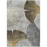 5' X 8' Gray Charcoal And Silver Floral Washable Indoor Outdoor Area Rug