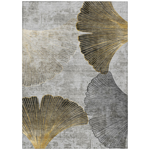 5' X 8' Gray Charcoal And Silver Floral Washable Indoor Outdoor Area Rug