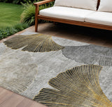 8' X 10' Gray Charcoal And Silver Floral Washable Indoor Outdoor Area Rug