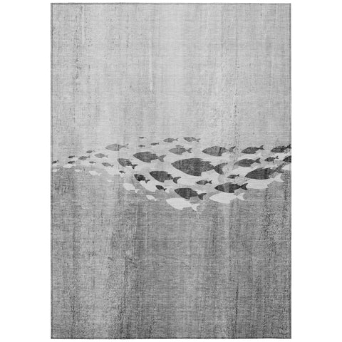 3' X 5' Gray Silver And Charcoal Nautical Washable Indoor Outdoor Area Rug
