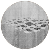 8' Gray Silver And Charcoal Round Nautical Washable Indoor Outdoor Area Rug