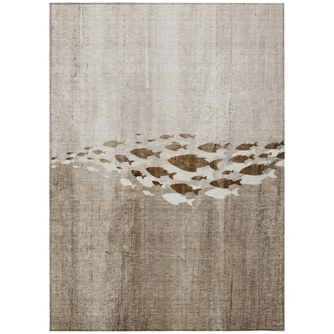 3' X 5' Taupe Brown And Khaki Nautical Washable Indoor Outdoor Area Rug