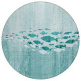 8' Teal Blue Aqua And Ivory Round Nautical Washable Indoor Outdoor Area Rug
