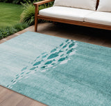 8' X 10' Teal Blue Aqua And Ivory Nautical Washable Indoor Outdoor Area Rug