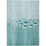 8' X 10' Teal Blue Aqua And Ivory Nautical Washable Indoor Outdoor Area Rug