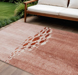 8' X 10' Terra Cotta Copper And Ivory Nautical Washable Indoor Outdoor Area Rug