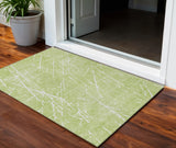 3' X 5' Artichoke Green And Ivory Abstract Washable Indoor Outdoor Area Rug
