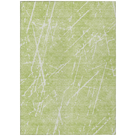 3' X 5' Artichoke Green And Ivory Abstract Washable Indoor Outdoor Area Rug