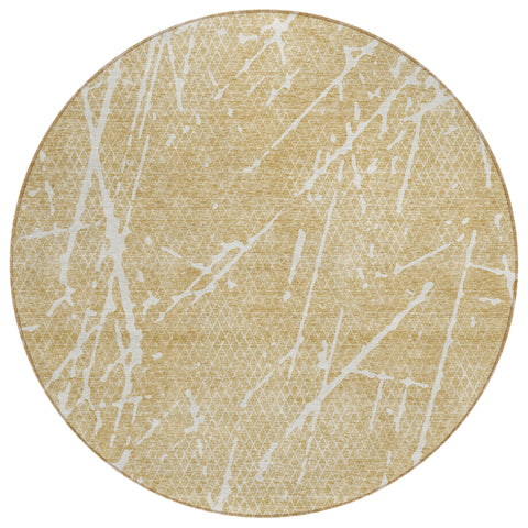 8' Beige And Ivory Round Abstract Washable Indoor Outdoor Area Rug