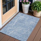 3' X 5' Blue And Ivory Abstract Washable Indoor Outdoor Area Rug
