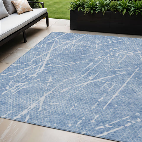 5' X 8' Blue And Ivory Abstract Washable Indoor Outdoor Area Rug