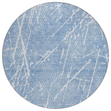 8' Blue And Ivory Round Abstract Washable Indoor Outdoor Area Rug