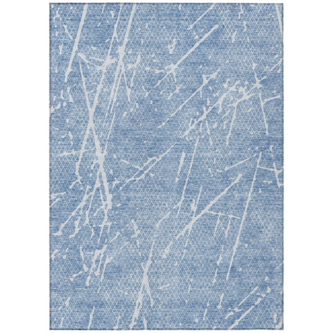 8' X 10' Blue And Ivory Abstract Washable Indoor Outdoor Area Rug