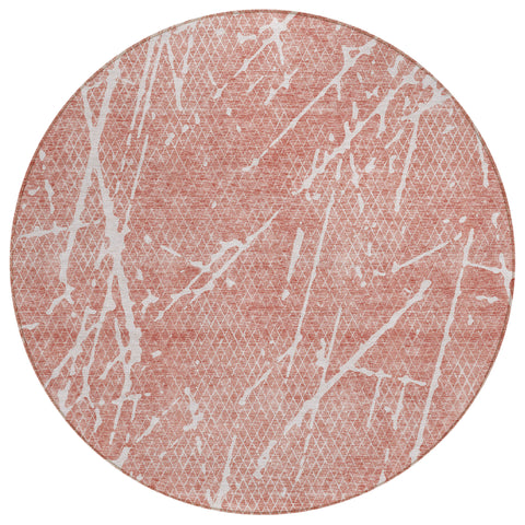 8' Blush And Ivory Round Abstract Washable Indoor Outdoor Area Rug