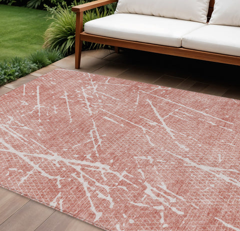 8' X 10' Blush And Ivory Abstract Washable Indoor Outdoor Area Rug