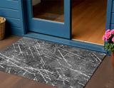 3' X 5' Charcoal Ivory And Gray Abstract Washable Indoor Outdoor Area Rug