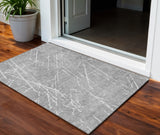 3' X 5' Gray Ivory And Silver Abstract Washable Indoor Outdoor Area Rug