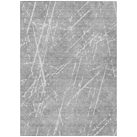 5' X 8' Gray Ivory And Silver Abstract Washable Indoor Outdoor Area Rug