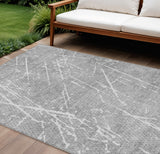 8' X 10' Gray Ivory And Silver Abstract Washable Indoor Outdoor Area Rug