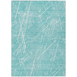3' X 5' Teal Blue And Ivory Abstract Washable Indoor Outdoor Area Rug