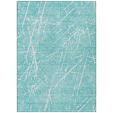 5' X 8' Teal Blue And Ivory Abstract Washable Indoor Outdoor Area Rug